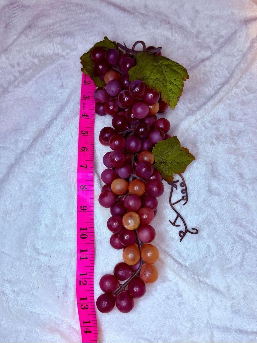 Realistic Purple Faux Grape Cluster with Green Leaves